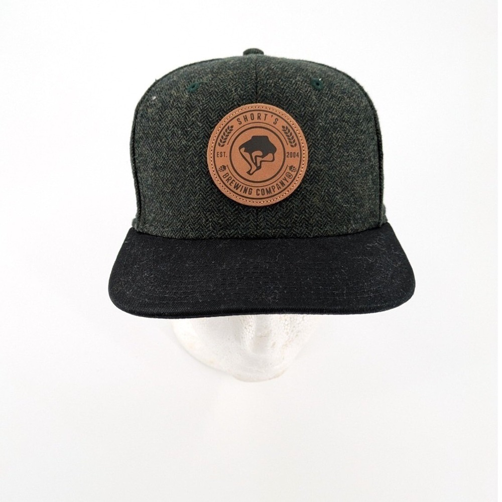 Shorts Brewing Company Hat Snapback‎ Wool Herringbone Dark Green Leather Patch